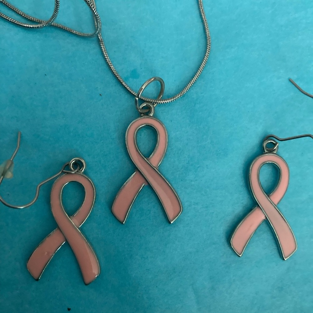 Breast cancer necklace and earrings